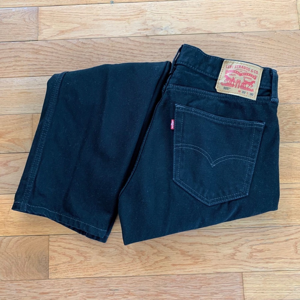 Levis 505‎ Jeans Mens 33x30 Black Denim Regular Straight Leg